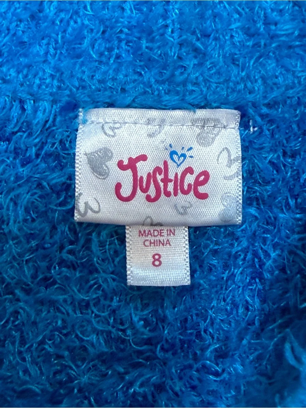 Justice Girls Blue Fuzzy Eyelash Knit Leopard Spot Short Sleeve Sweater Size 8